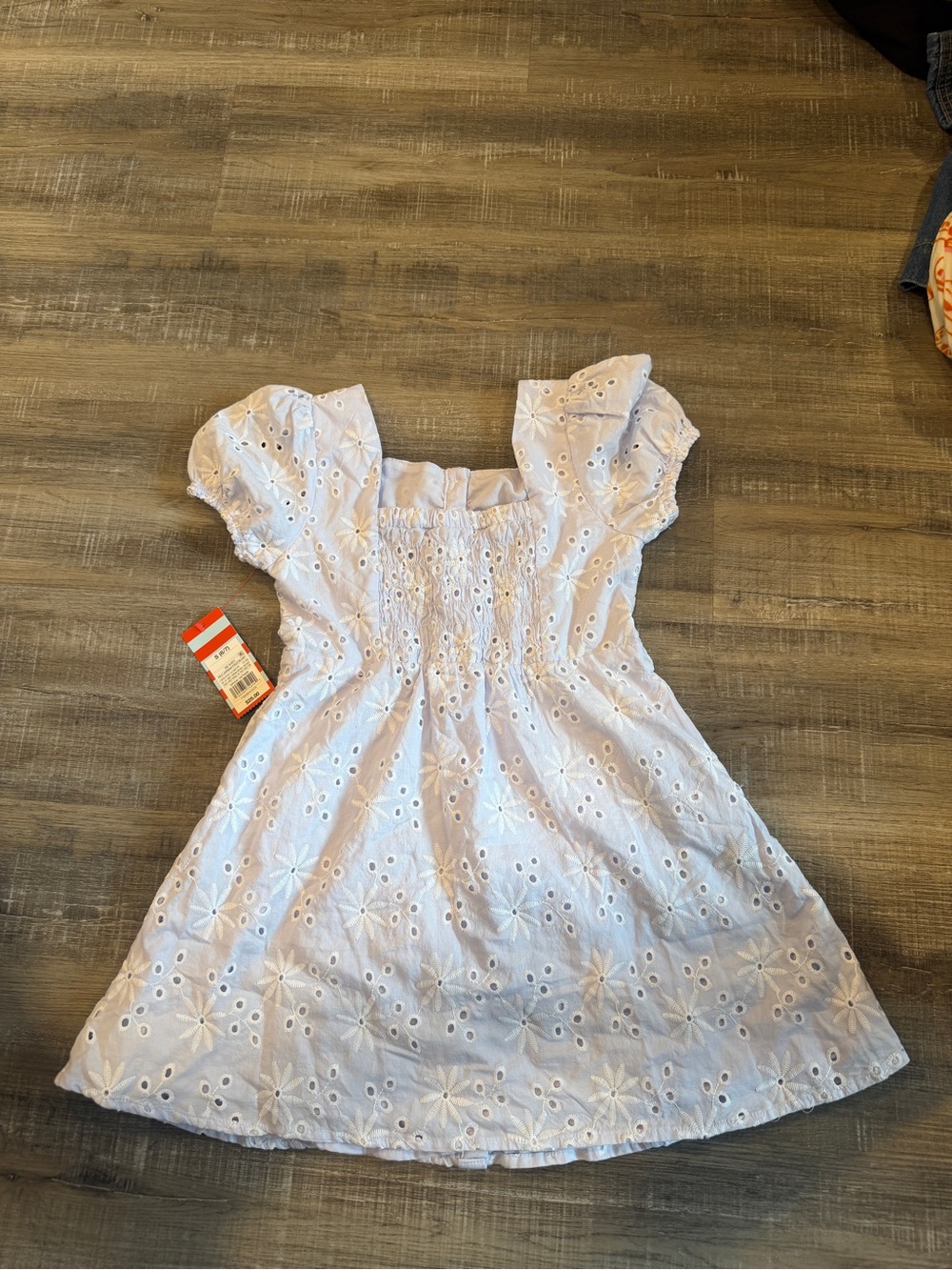 Cat & Jack White Eyelet Smocked Puff Sleeve Dress